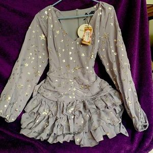 BooHoo Petite Woven Glitter Star Print Mini Dress